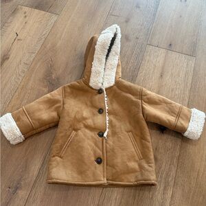Zara Tan Kids Puffer Jacket with Sherpa Lining